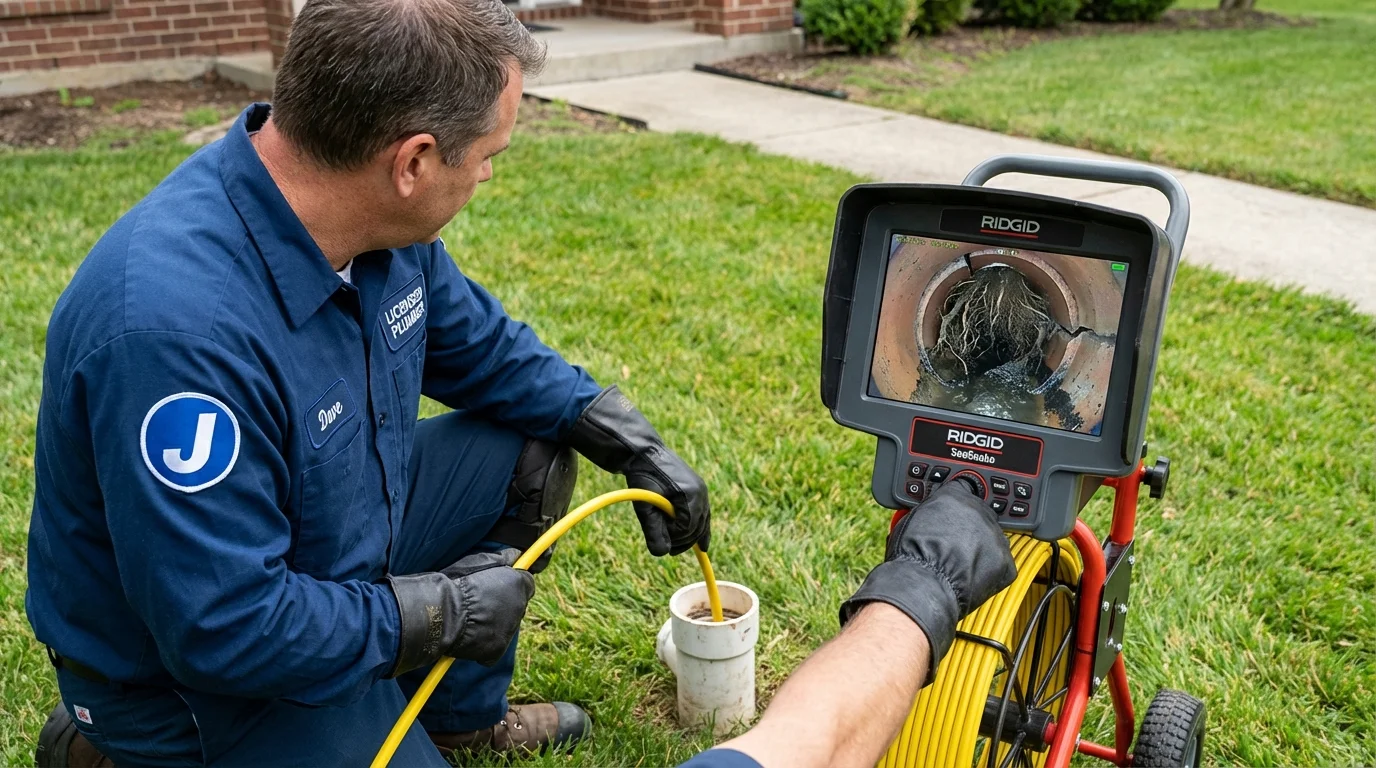 Sewer camera inspection being performed by Johns Plumbing LLC in De Graff